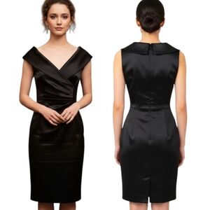 KAY UNGER Black Satin Ruched Cocktail Dress - Size 4